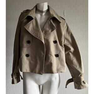 H&M Cropped Trench Coat Jacket Khaki Brown Double breasted Small
